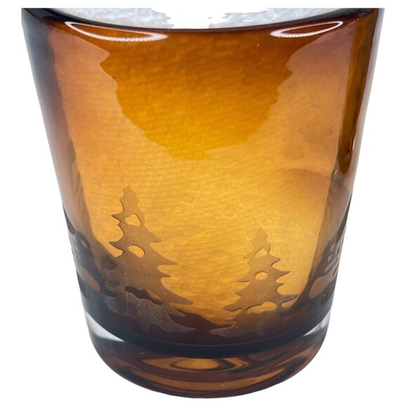 Homestudio Woodland Tumblers 4.25” Amber Etched Cabin Thick Glass Set of 2 - Picture 5 of 12